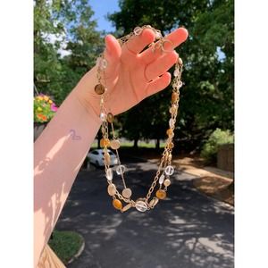 3. Vintage Layered Three Tier Stone and Metal Necklace